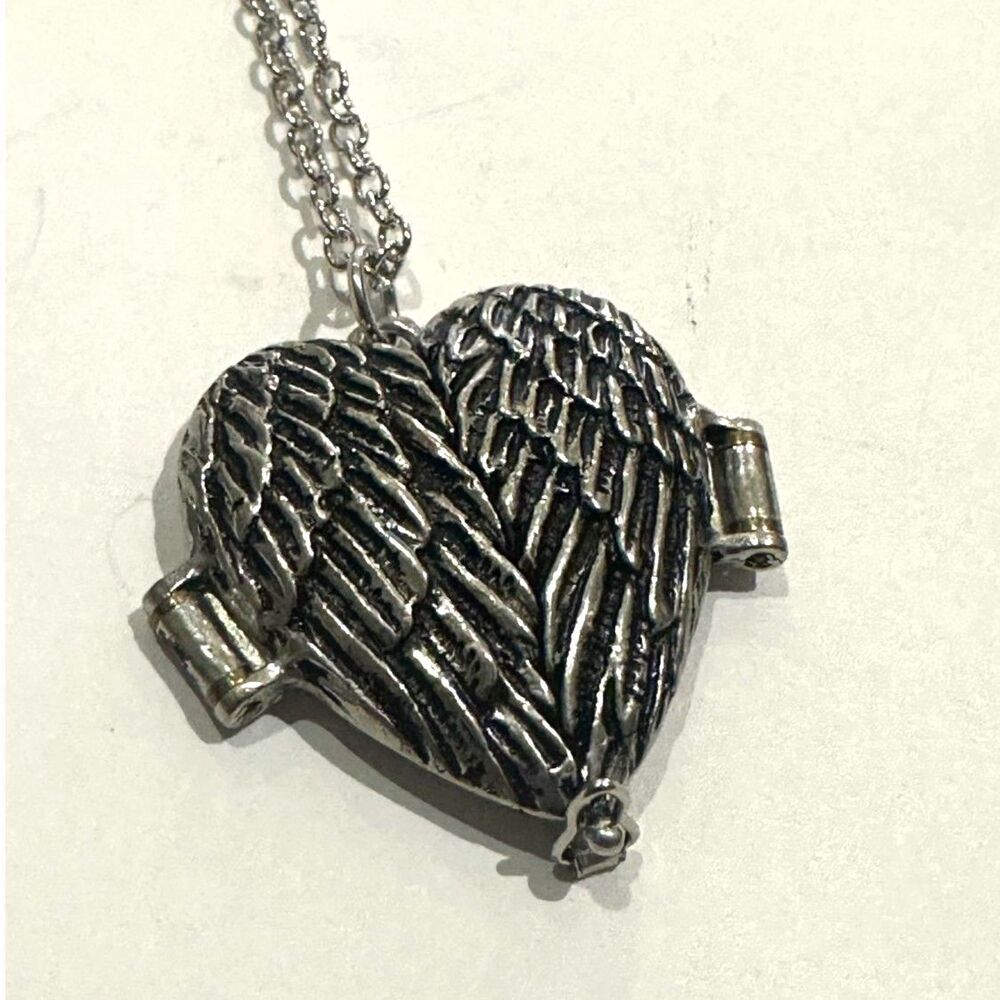 Handmade "Guardian Angel Wings" Tri-Fold Heart Locket Necklace